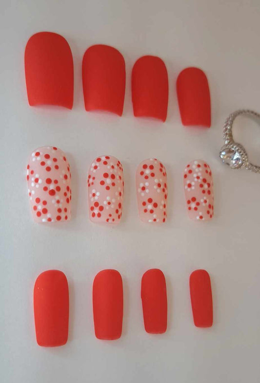Press-On Nails | Red Flowers | Fait Main en France