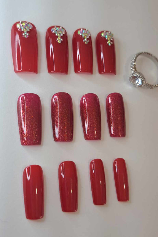 Press-On Nails | Red Dark | Fait Main en France