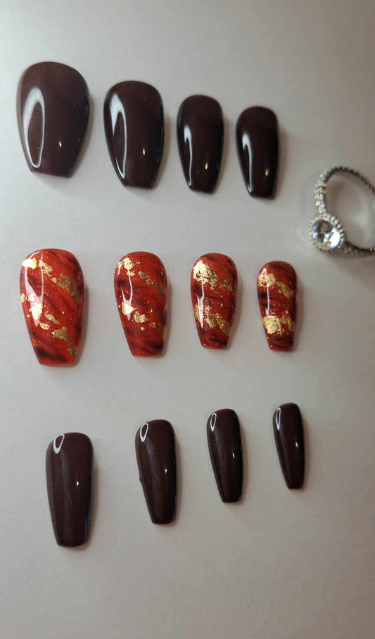 Press-On Nails | Brown | Fait Main en France