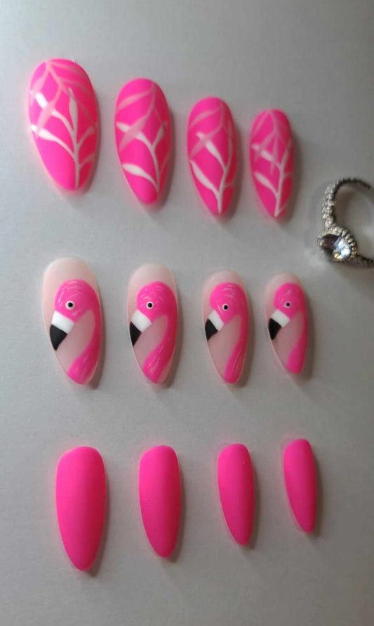 Press-On Nails | Flamingo | Fait Main en France