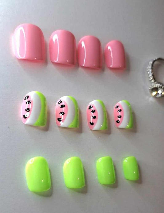 Press-On Nails | Pastèque | Fait Main en France