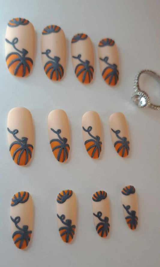 Press-On Nails | Pumpkin | Fait Main en France