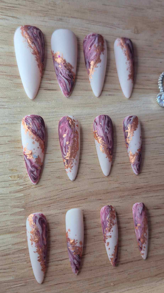 Press-On Nails | Marble Chocolate | Fait Main en France