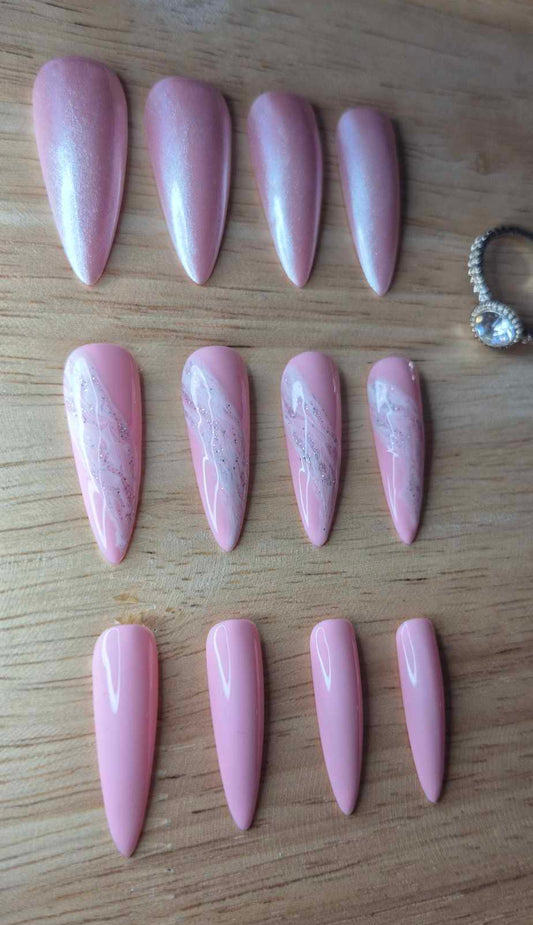 Press-On Nails | Marble Pink | Fait Main en France
