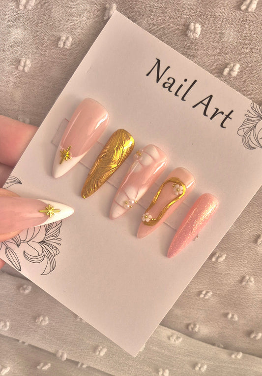 Press-On Nails | Golden | Fait Main en France