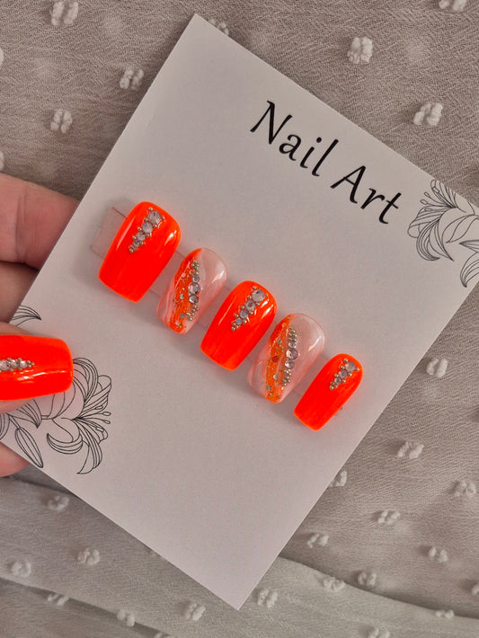 Press-On Nails | Orange Fever | Fait Main en France