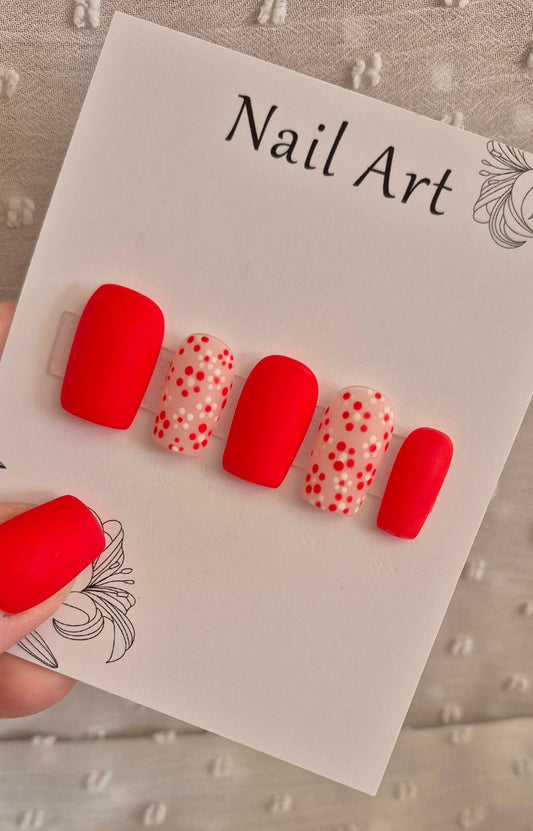 Press-On Nails | Red Flowers | Fait Main en France