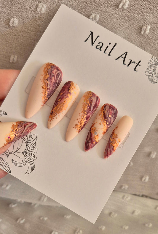 Press-On Nails | Marble Chocolate | Fait Main en France