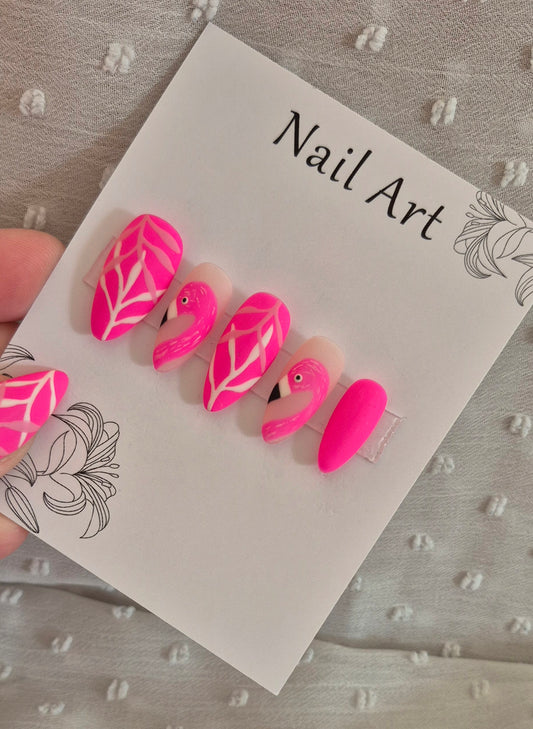 Press-On Nails | Flamingo | Fait Main en France