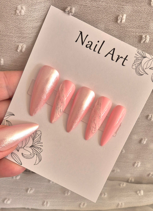 Press-On Nails | Marble Pink | Fait Main en France