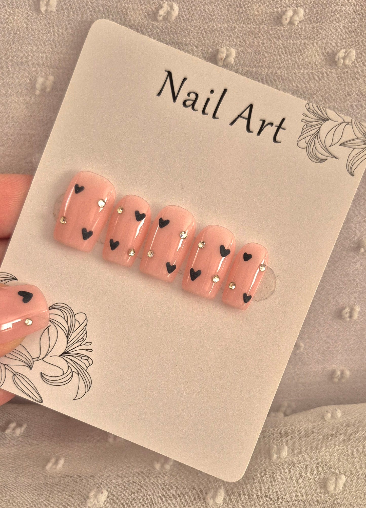 Press-On Nails | Nude Love Black | Fait Main en France