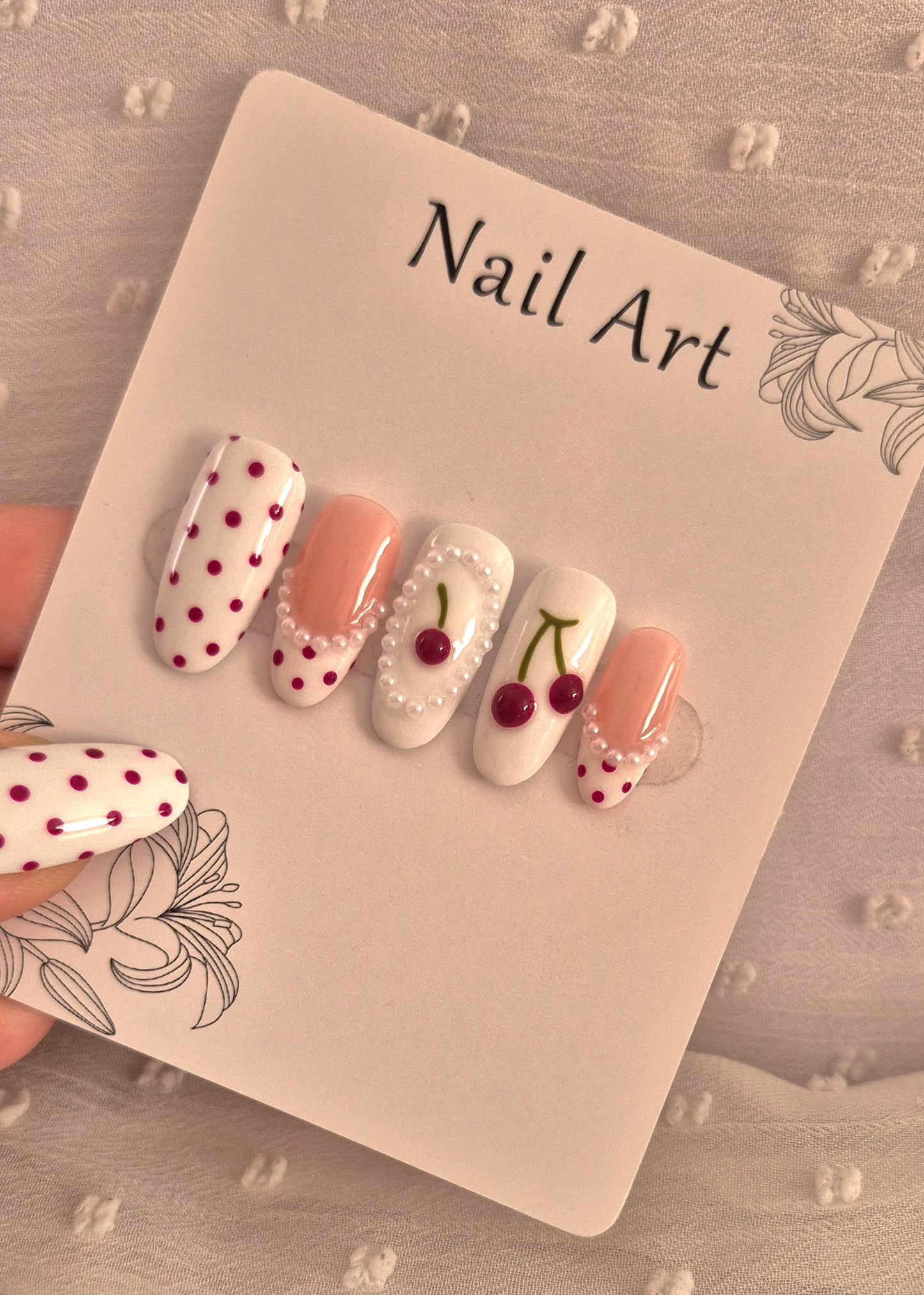 Press-On Nails | Cherry Love | Fait Main en France