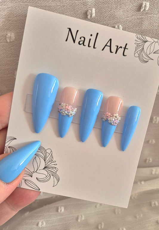Press-On Nails | Baby Blue | Fait Main en France