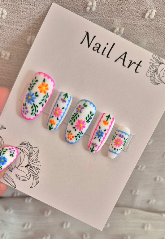 Press-On Nails | Flower Power | Fait Main en France