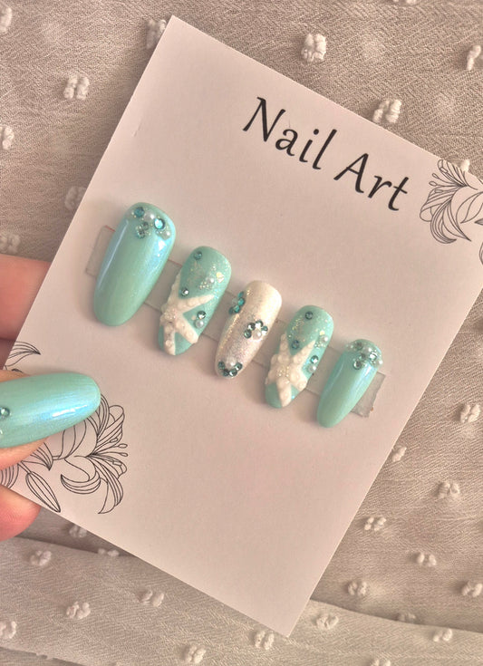 Press-On Nails | Blue Beach | Fait Main en France