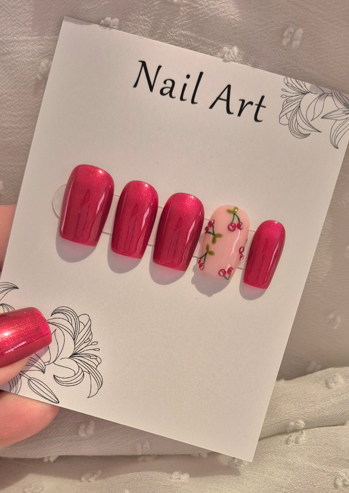 Press-On Nails | Cherry | Fait Main en France
