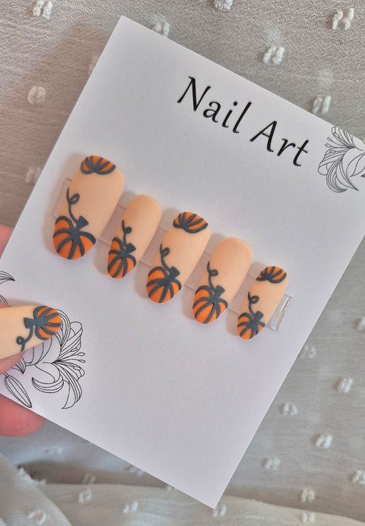 Press-On Nails | Pumpkin | Fait Main en France