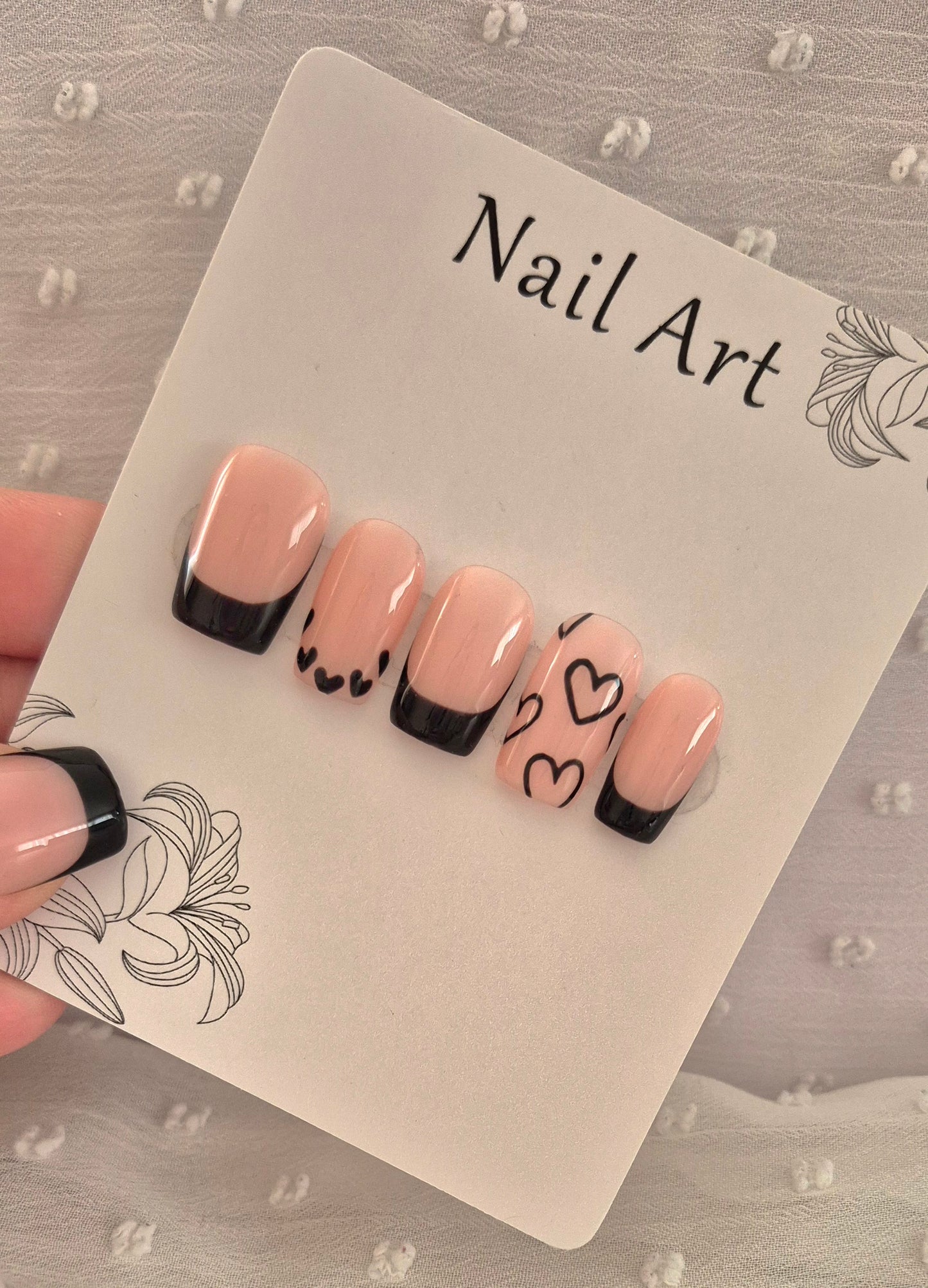 Press-On Nails | French Black Love | Fait Main en France