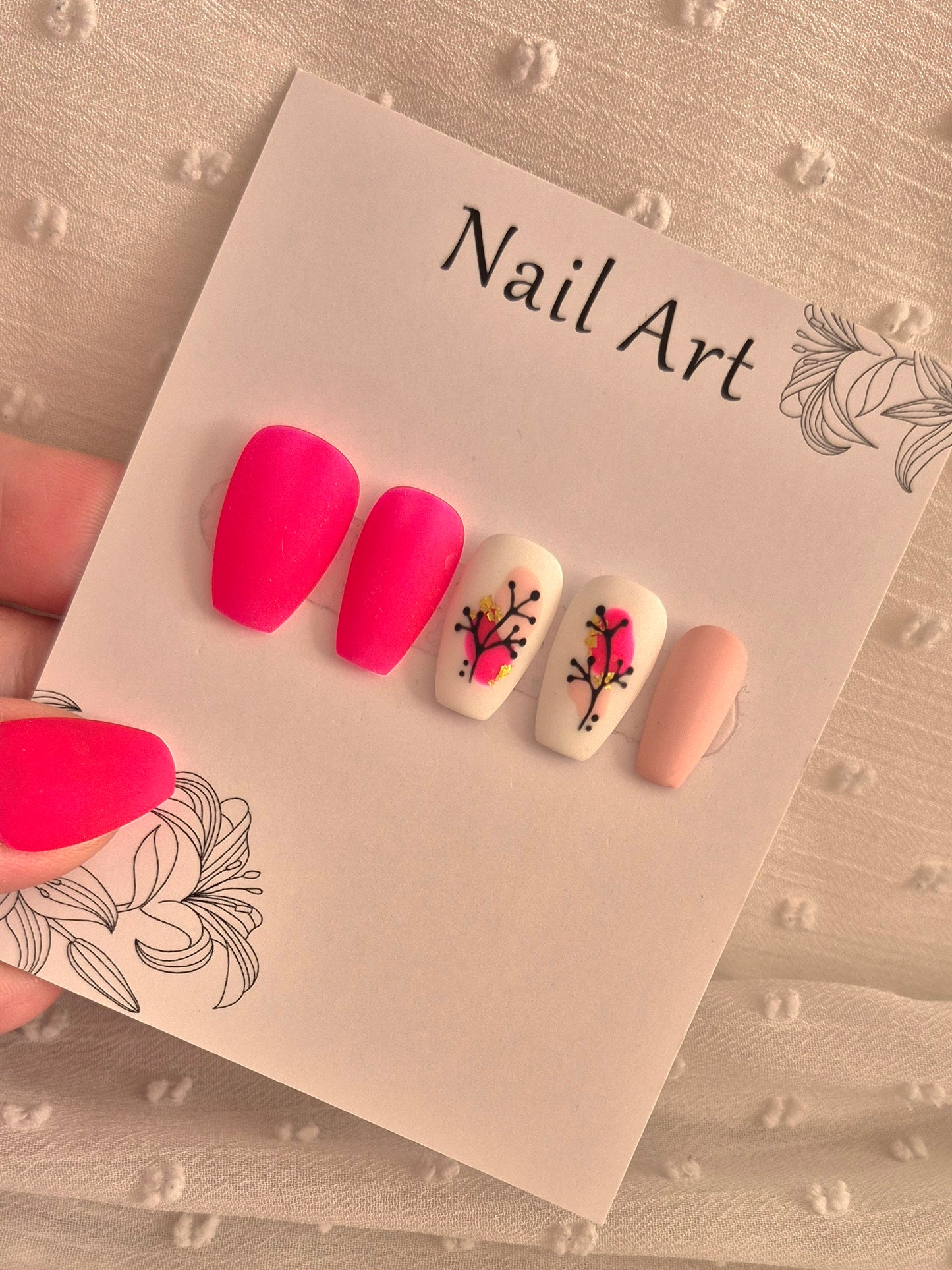 Press-On Nails | Sunset Blossom | Fait Main en France