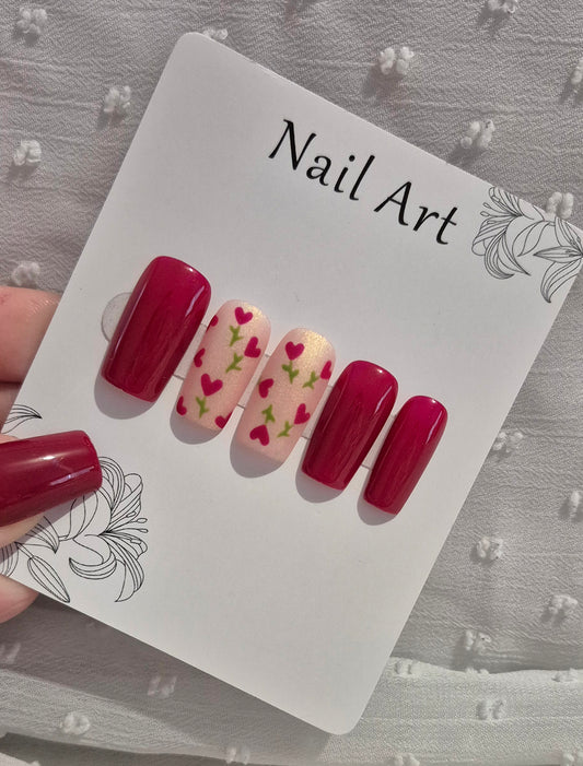 Press-On Nails | Flowery Heart | Fait Main en France