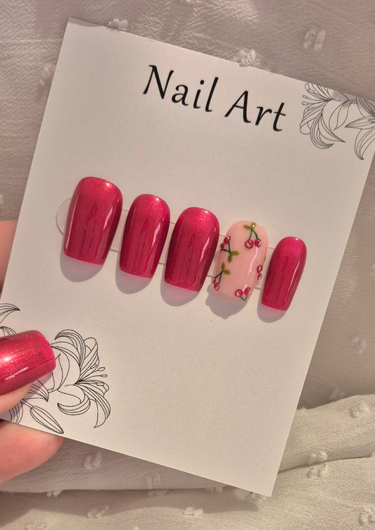 Press-On Nails | Cherry | Fait Main en France