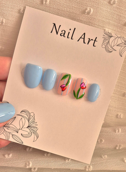 Press-On Nails | Tulip Sky | Fait Main en France